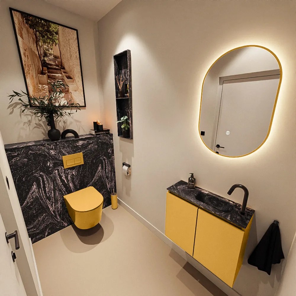 Mondiaz Ture DLux toiletmeubel 60cm ocher met wastafel lava rechts met kraangat