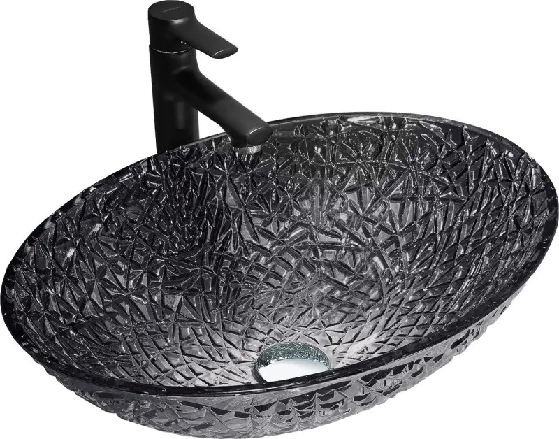 Mexen Goa glazen opbouw waskom 50 x 36 cm, zwart - 24085070