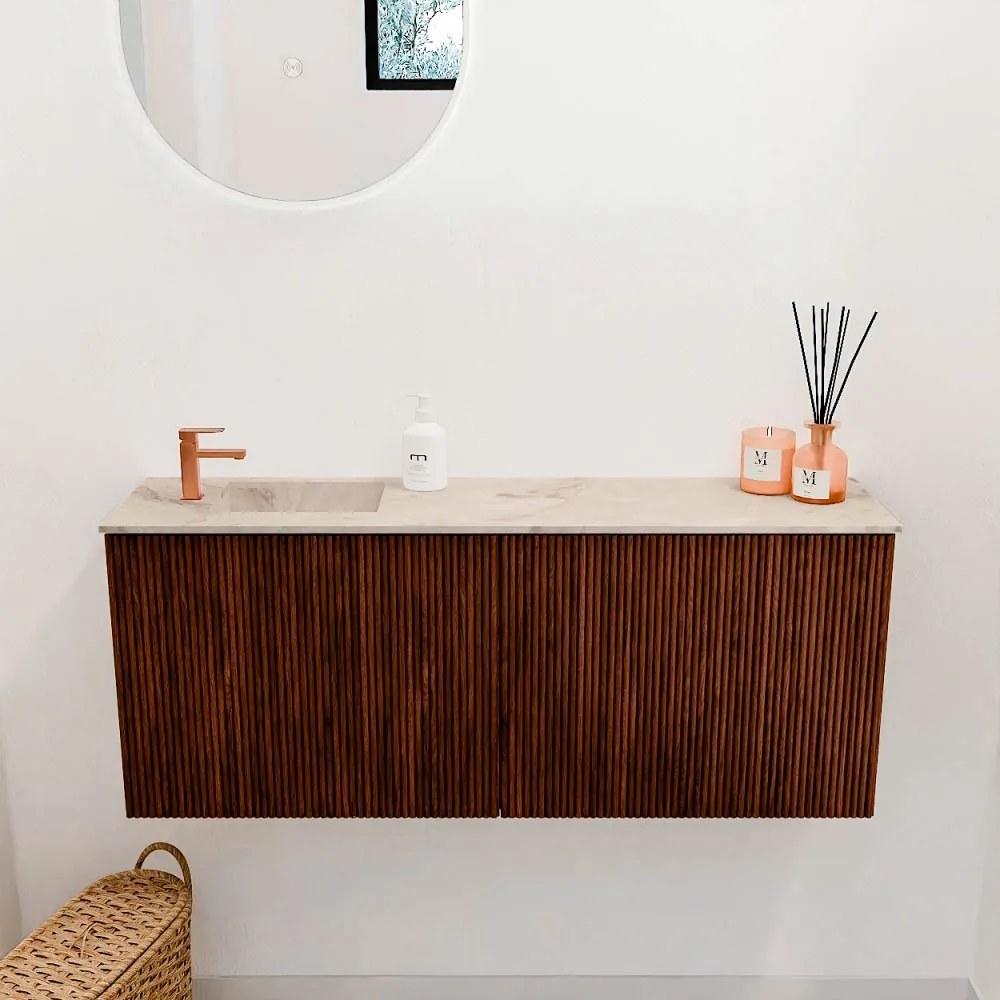 Mondiaz Joya DLux 100cm toiletmeubel ruby met wastafel faye links 1 kraangat frappe
