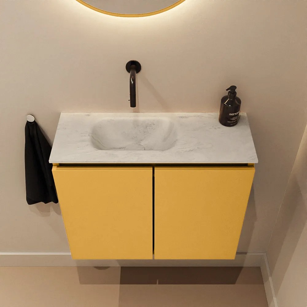 Mondiaz Ture DLux toiletmeubel 60cm ocher met wastafel opalo links zonder kraangat