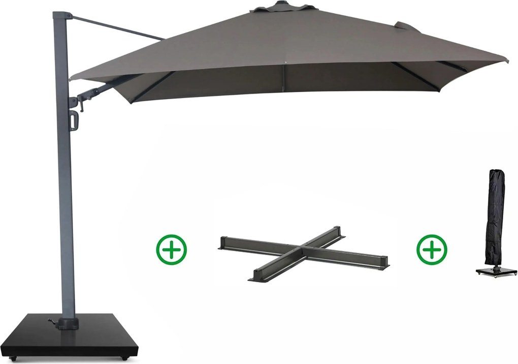 Zweefparasol 3x3m S2 Excellent (incl. kruisvoet) Desert (zand/taupe) Taupe-naturel-bruin Camello Luna