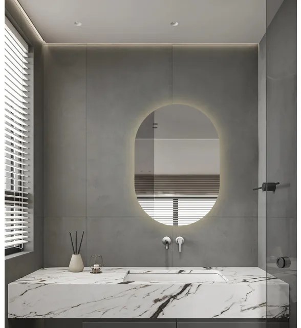 Adema Shine Badkamerspiegel - 70x100cm - Ovaal - horizontale / verticale plaatsing - indirecte LED verlichting - Spiegelverwarming - Infrarood SW11-70100