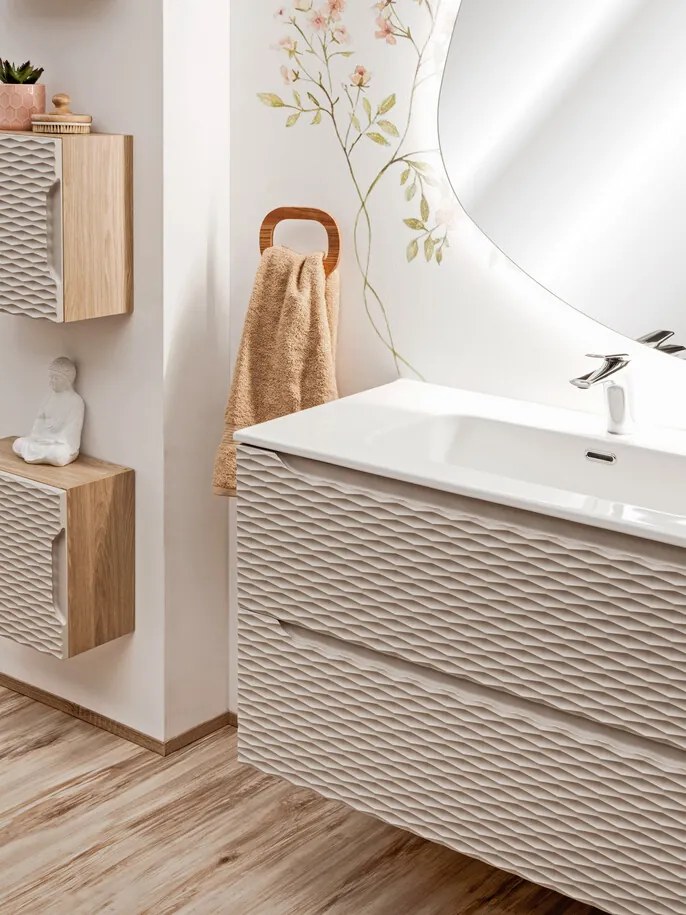 Comad Ocean Beige badmeubel 70cm met 2 lades en wastafel wit glans