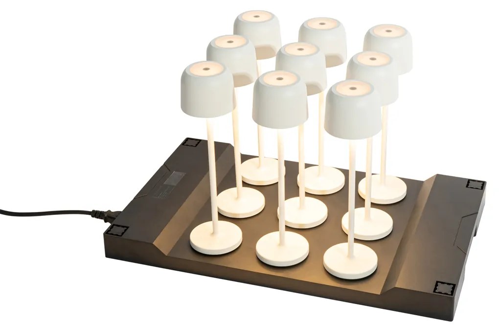 Buitenlamp met dimmer LED Set van 9 tafellamp met dimmeren mushroom off-white incl. laadstation - Raika Modern IP65 Buitenverlichting Lamp