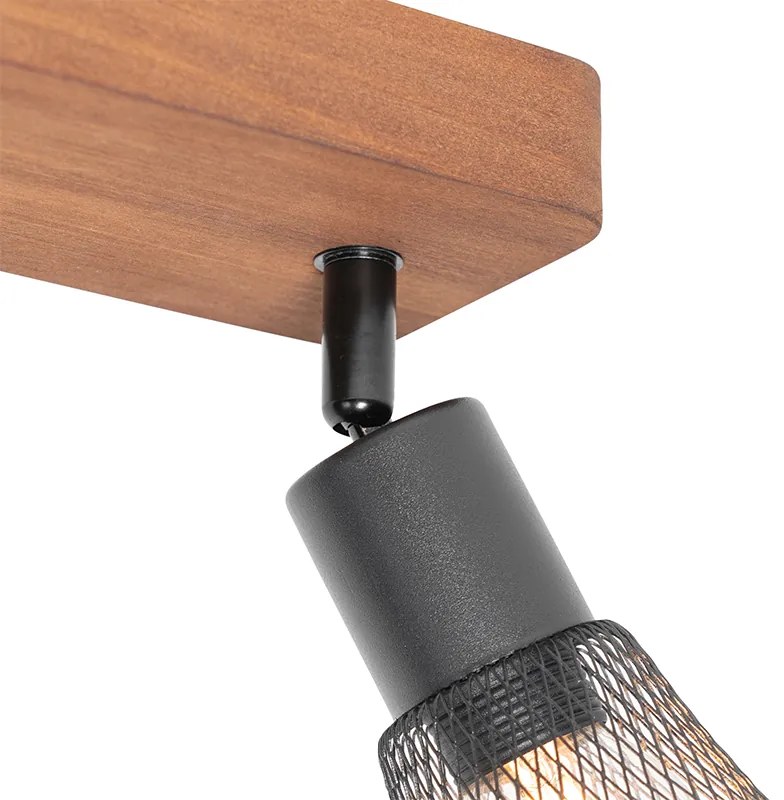 Industriële spot zwart met hout 2-lichts - Kristina
