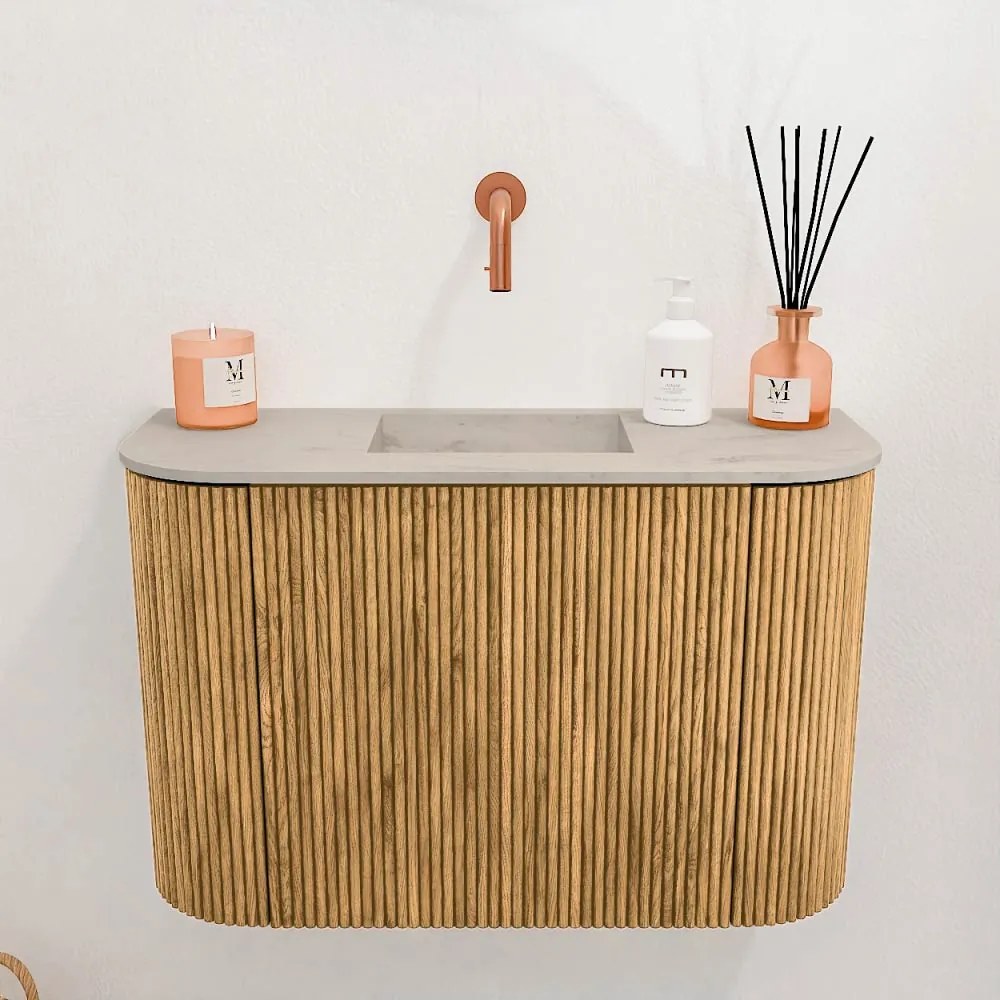 Mondiaz Joya DLux 65cm toiletmeubel ronding links/rechts oak met wastafel faye midden zonder kraangat opalo
