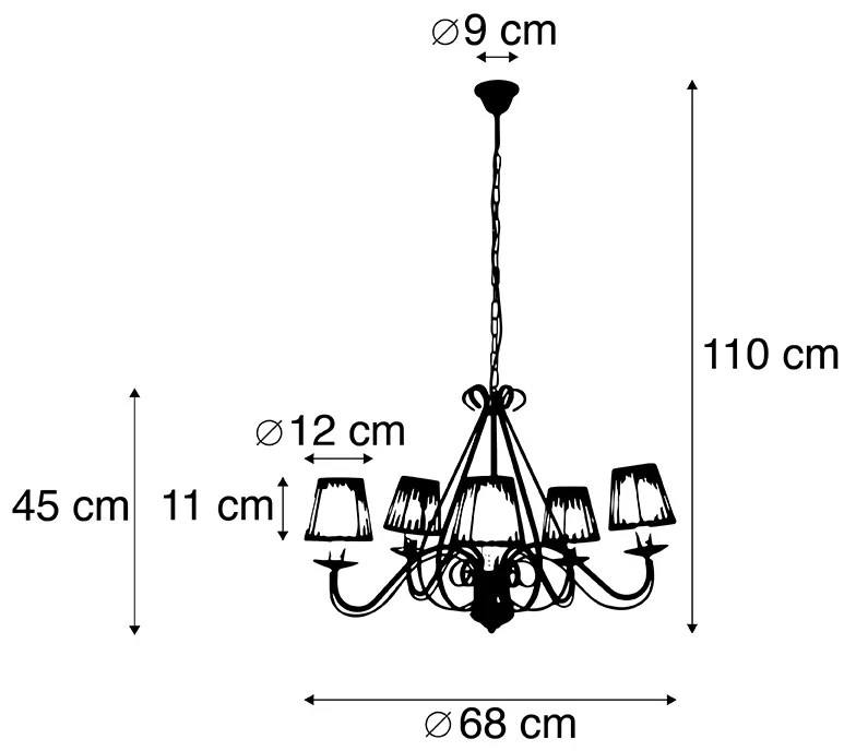 Kroonluchter wit plissé crème klemkap 5-lichts - Giuseppe