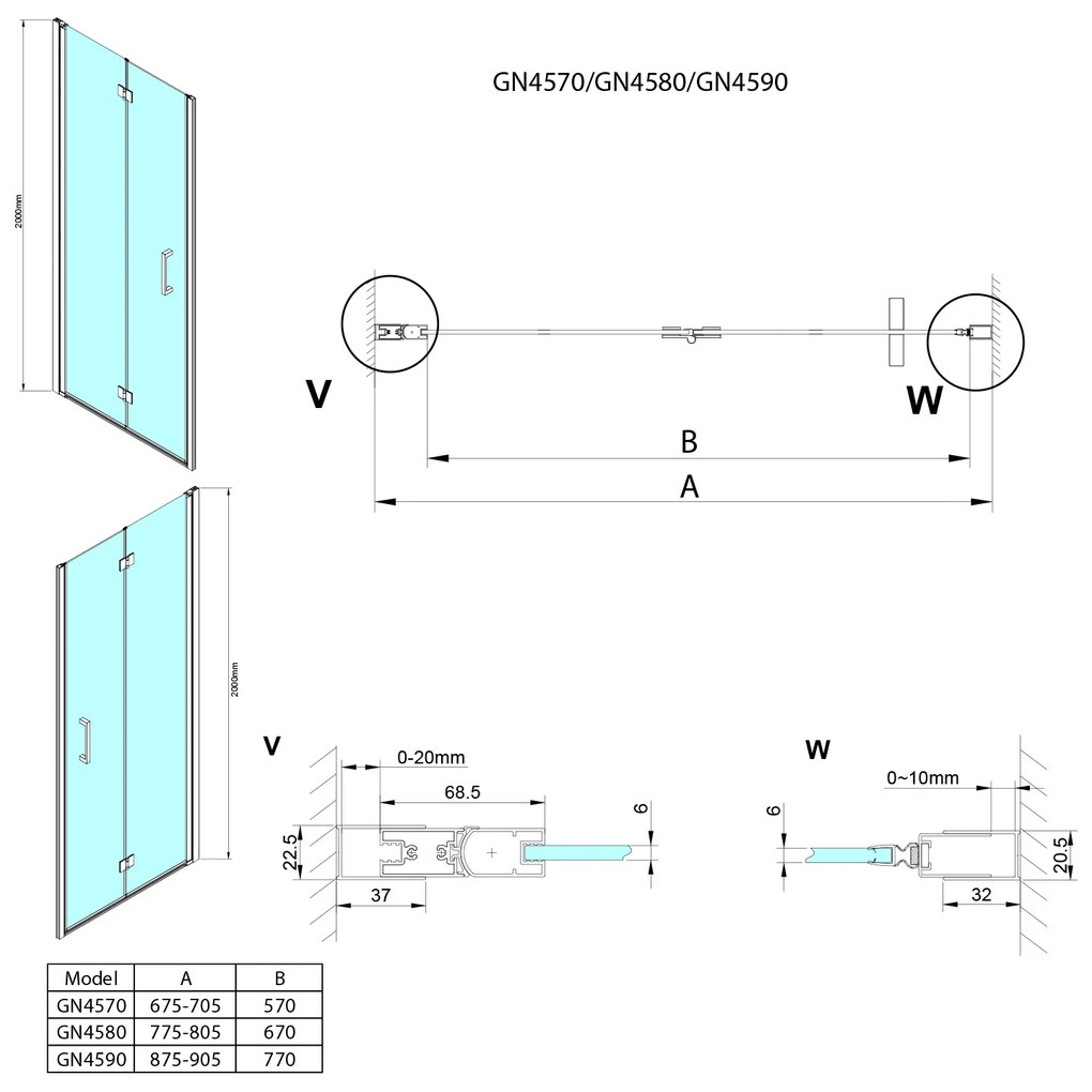 Gelco Loro vouwbare douchedeur 70x200cm chroom