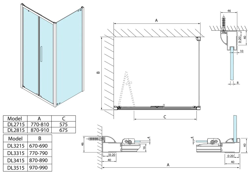 Polysan Lucis rechthoekige douchecabine met vouwdeur 90x80cm chroom