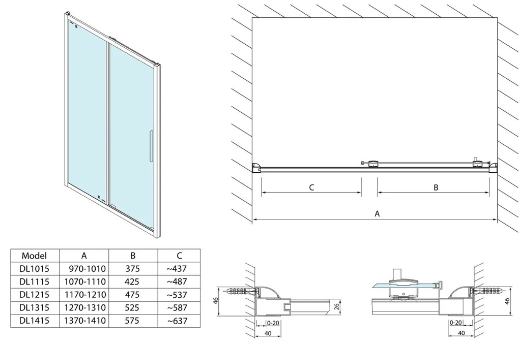 Polysan Lucis douchedeur schuif 110cm chroom