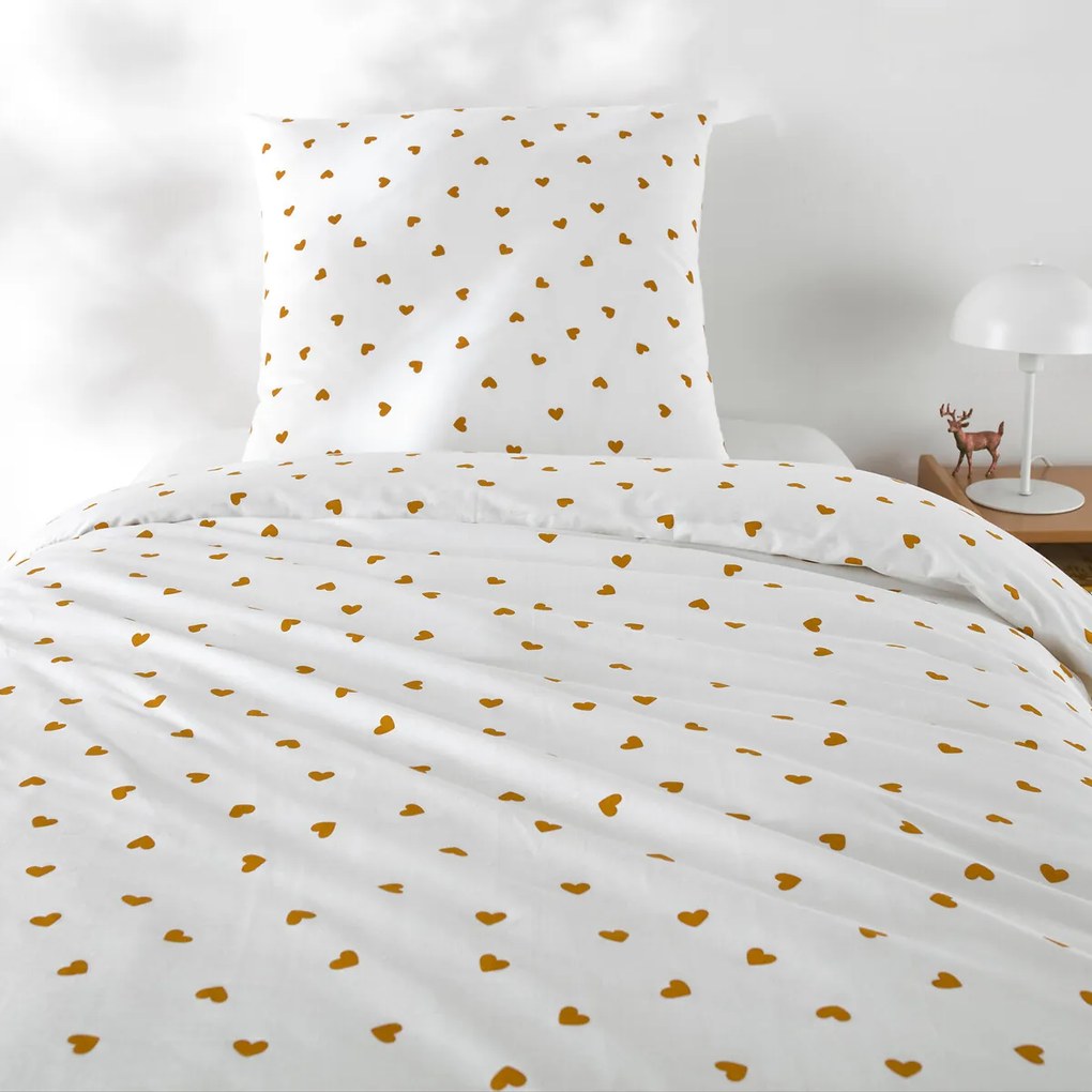 Kinderset, van 50% gerecycled katoen, met vierkant kussensloop, Scacco caramel