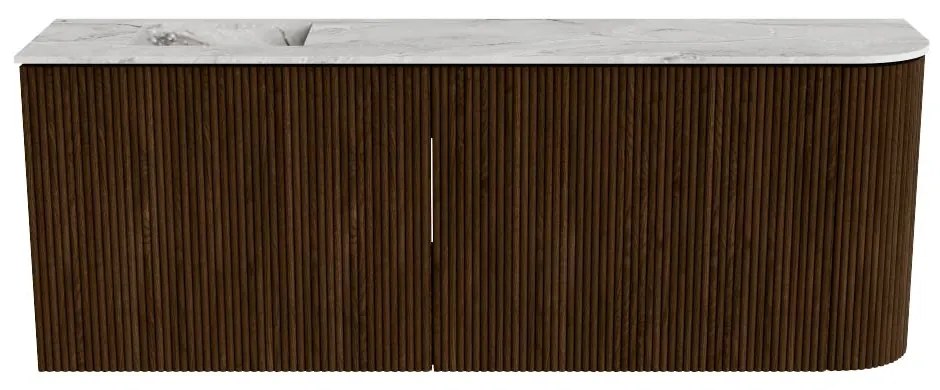 Mondiaz Joya DLux 110cm toiletmeubel ronding rechts walnut met wastafel faye links zonder kraangat glace