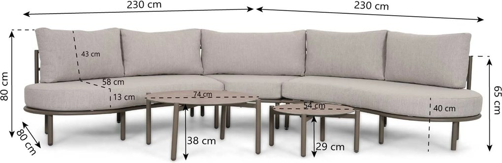 Loungeset tuin 5 personen Aluminium Taupe  Lifestyle Garden Furniture Perla