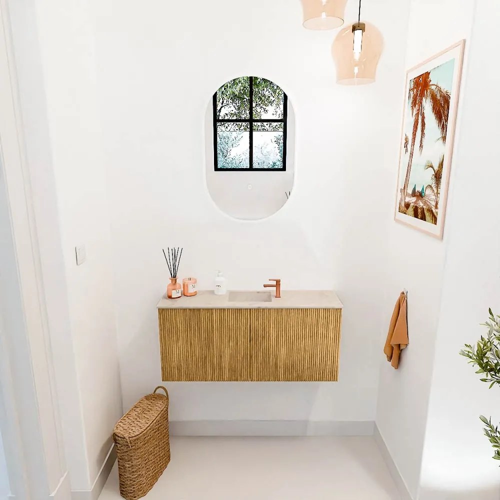 Mondiaz Joya DLux 90cm toiletmeubel oak met wastafel faye midden 1 kraangat frappe