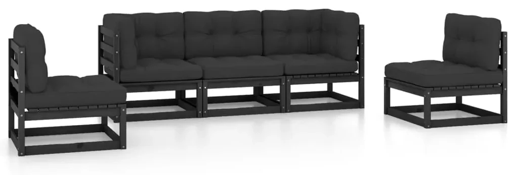 vidaXL 5-delige Loungeset met kussens massief grenenhout