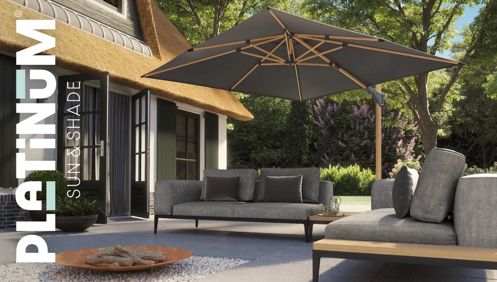 Zweefparasol  3x3m T2 premium (incl. voet en hoes) Zwart Platinum Challenger