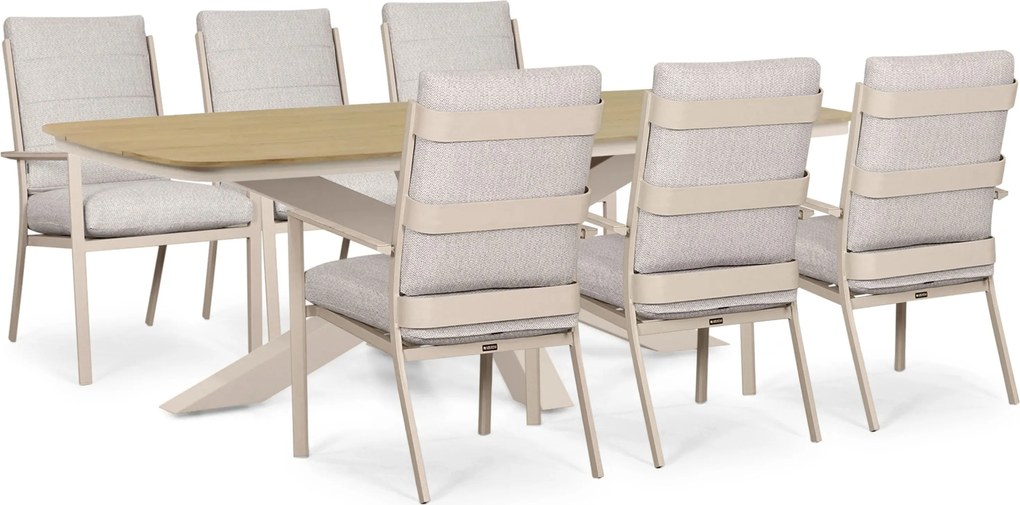 Tuinset 6 personen 220 cm Aluminium Zand/Beige Lifestyle Garden Furniture Lecce/Camila
