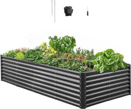VEVOR Verhoogd Tuinbed, Metaal, 2400x1200x600 mm, Plantbed, Groentebed, Plantenbak met Open Bodem &amp; Afgeronde Randen, Groot Bloembed, Kruidenbed, Ideaal voor Groenten, Bloemen, Kruiden &amp; Vetplanten