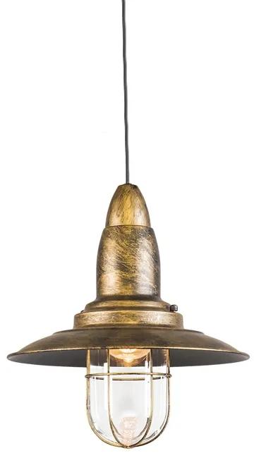 Vintage hanglamp brons met glas - Pescador Industriele / Industrie / Industrial, Landelijk / Rustiek, Retro E27 rond Binnenverlichting Lamp