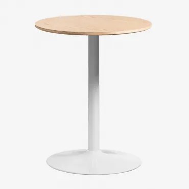 Ronde Eettafel Van Mdf En Ijzer Yvetta Ø60 Cm & Wit & Eikenhout - Sklum