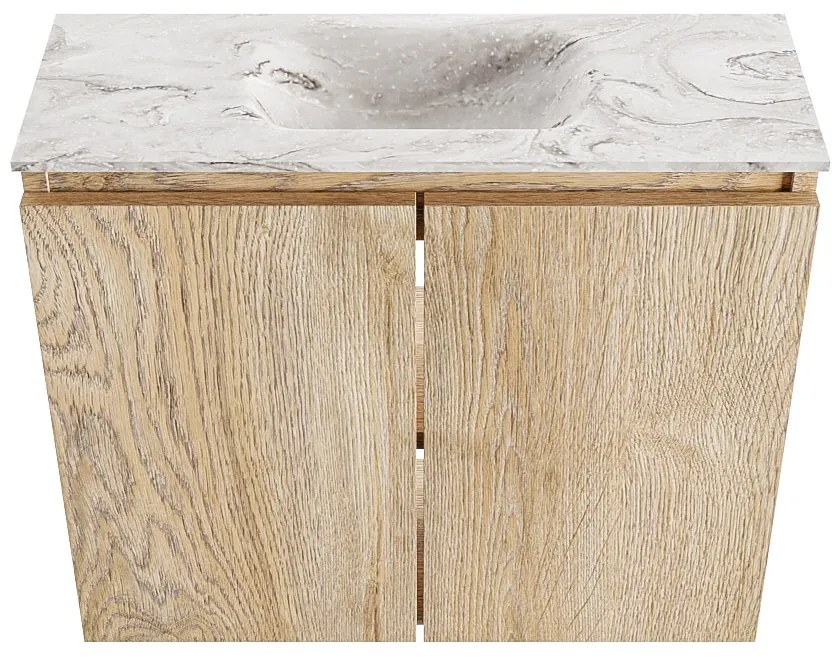 Mondiaz Ture DLux toiletmeubel 60cm washed oak met wastafel glace midden zonder kraangat