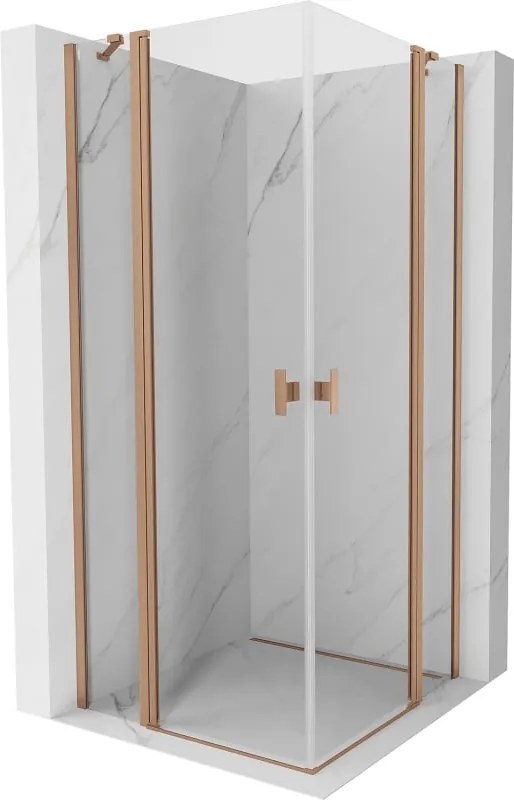 Mexen Mist Duo douchecabine scharnierend 80 x 80 cm, transparant, geborsteld koper - 8A4-080-080-65-00