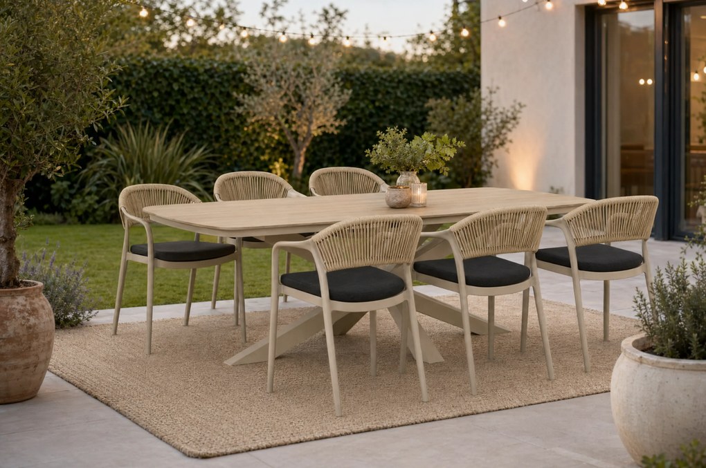 Tuinset 6 personen 220 cm Kunststof Taupe Domani Furniture Toscano/Camila