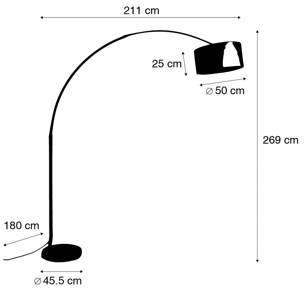 Moderne booglamp zwart met boucle kap taupe 50 cm - XXL Modern E27 rond Binnenverlichting Steen / Beton Lamp