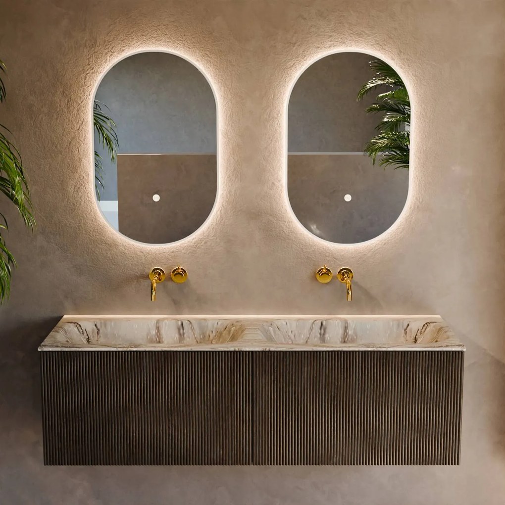 Mondiaz Kurve-dlux 140cm badmeubel shadow met 2 lades en wastafel stor small dubbel zonder kraangat glace