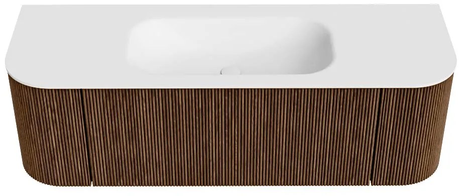 Mondiaz Kurve 140cm badmeubel ronding links/rechts walnut met 1 lade en 2 deuren en wastafel big small midden 1 kraangat