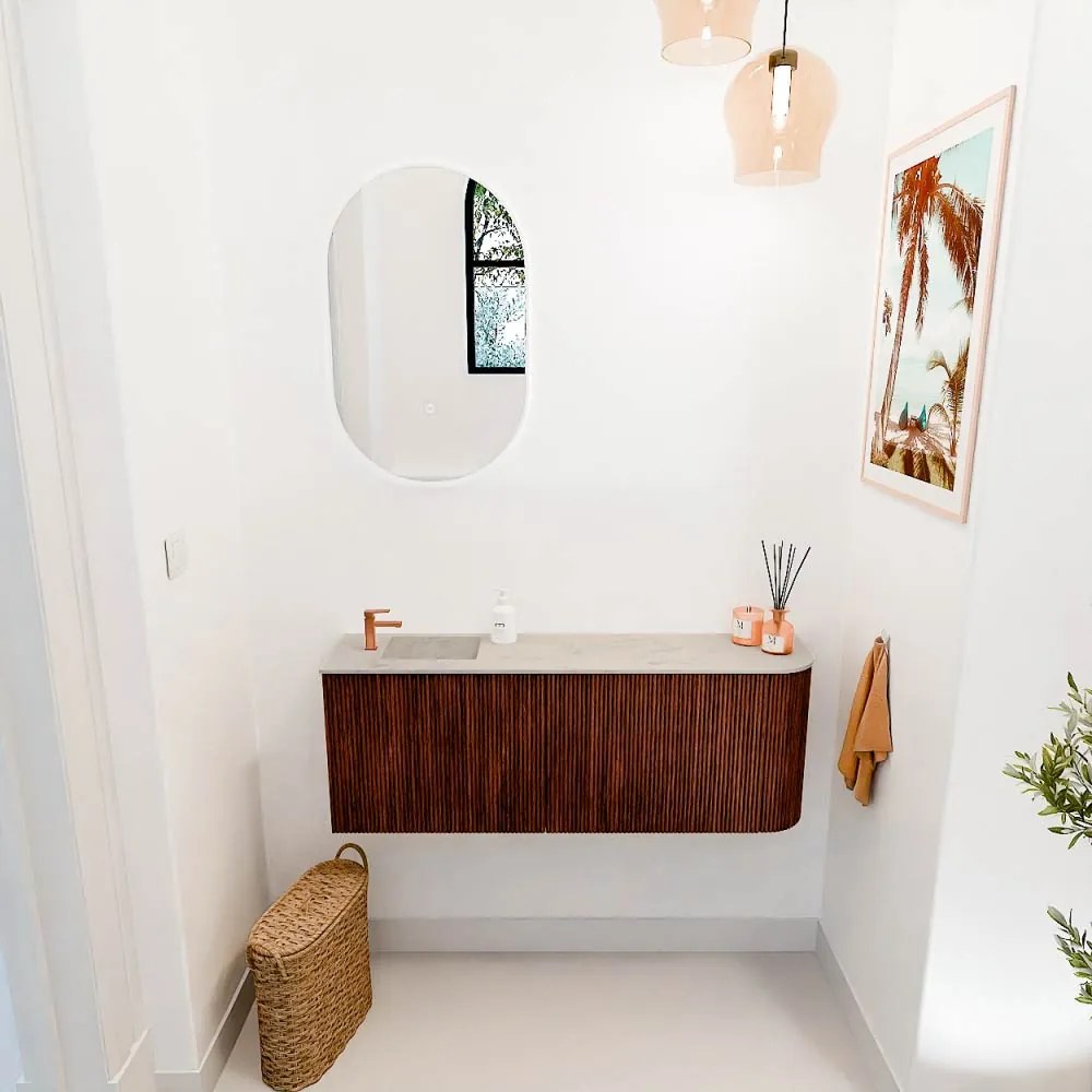 Mondiaz Joya DLux 110cm toiletmeubel ronding rechts ruby met wastafel faye links 1 kraangat opalo
