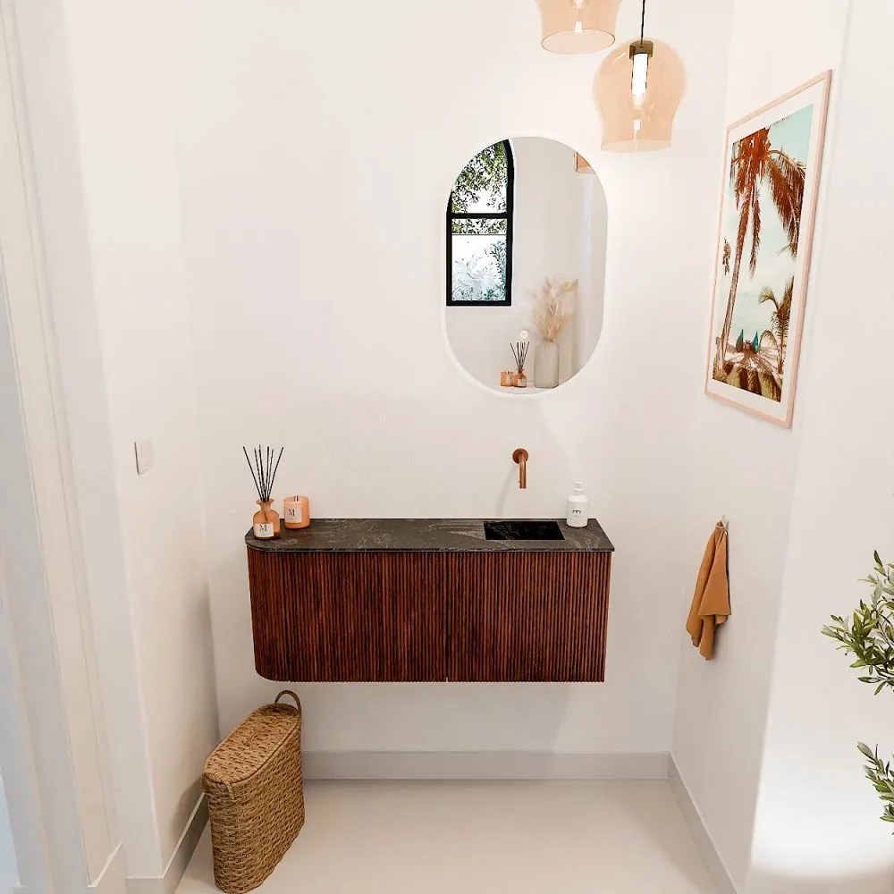 Mondiaz Joya DLux 100cm toiletmeubel ronding links ruby met wastafel faye rechts zonder kraangat lava