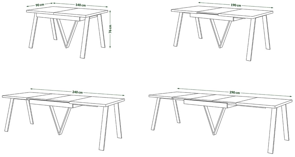 AVERY eik Craft Goud/ onderkant wit - LOFT/INDUSTRIËLE TAFEL VOOR WOONKAMER / EETKAMER UITKLAPBAAR TOT 290 cm!