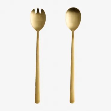 Set Van 2 Roestvrijstalen Sornia Saladebestekken Goud - Sklum