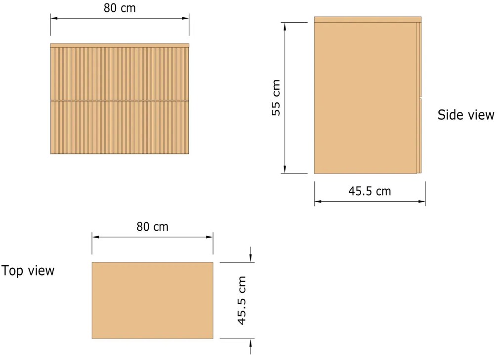 Gliss Design Hybris badmeubel met ribbelfront 80cm corn silk met zwarte wastafel zonder kraangat Lako