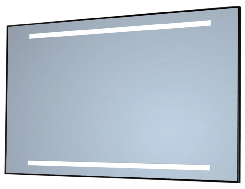 Badkamerspiegel Sanicare Q-Mirrors Twee Horizontale Banen 'Cold White' LED-Verlichting 70x80x3,5 cm Chroom Omlijsting