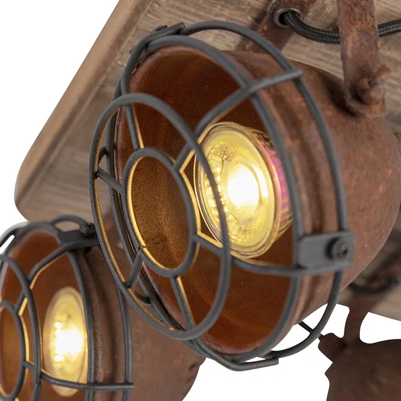 Industriële spot roestbruin met hout kantelbaar 4-lichts - Gina