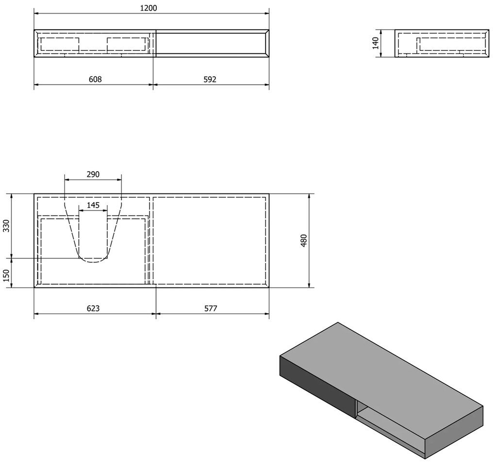 Sapho Morian badkamermeubel 120x14x48cm eiken links