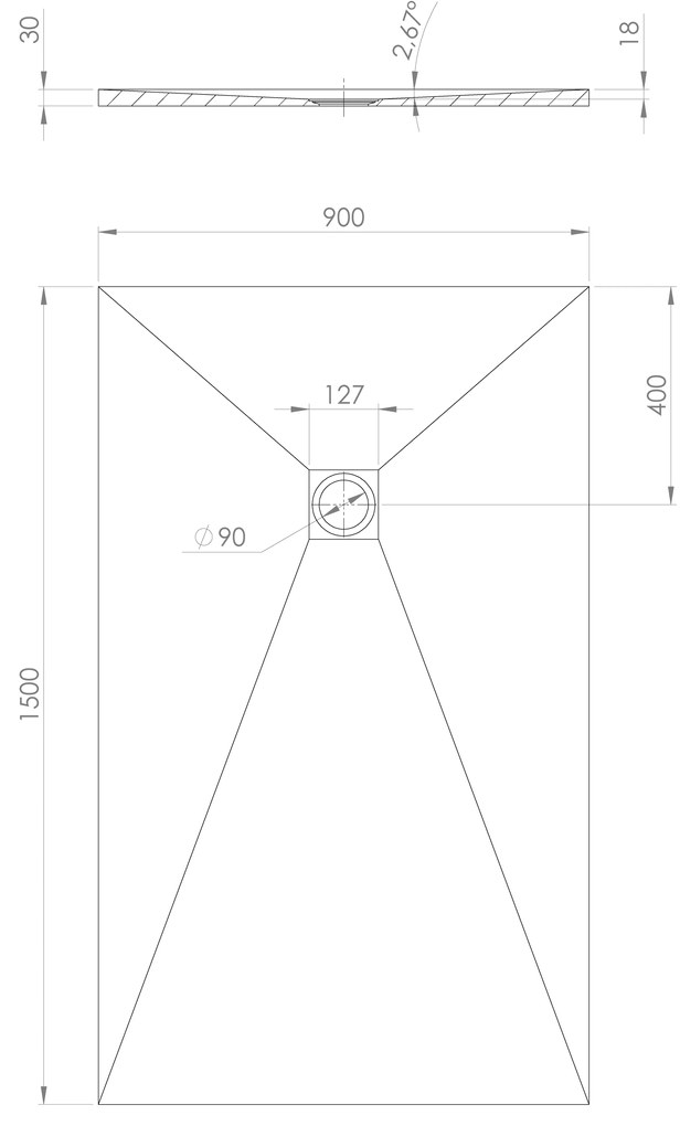 Polysan Treneca douchebak 150x90cm grijs mat