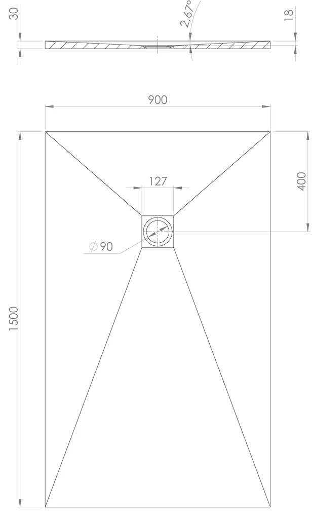 Polysan Treneca douchebak 150x90cm wit mat
