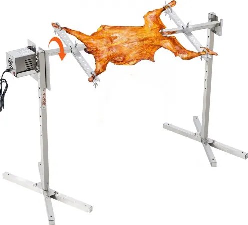 VEVOR Lamsgrill, speenvarkengrill, spitgrill, 60 kg BBQ-spitgrill voor varkensvlees, lam, geit, elektrische 52 W-motor, commerciële roestvrijstalen braadslede met hitteschild, 116 cm spitlengte