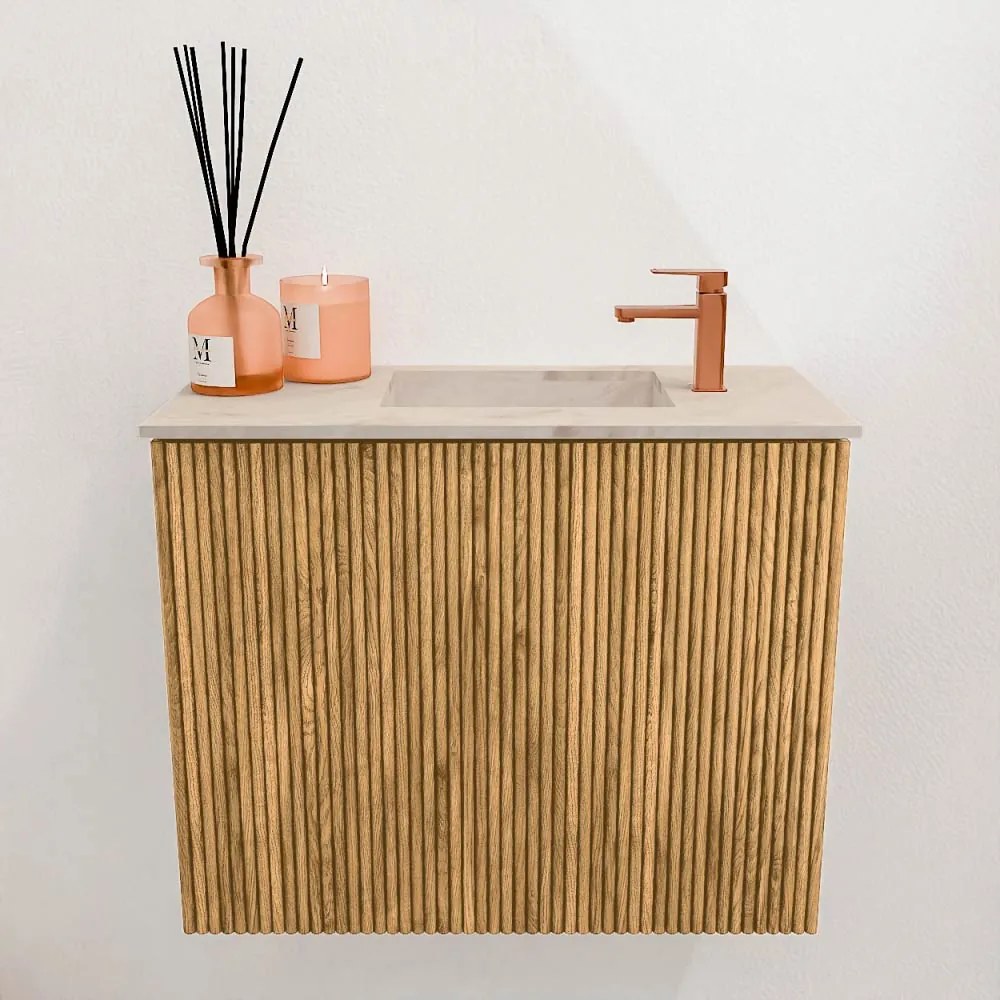 Mondiaz Joya DLux 50cm toiletmeubel oak met wastafel faye rechts 1 kraangat frappe