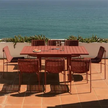 Uitschuifbare Tafelset 90-180x90 Cm In Aluminium Starmi En 8 Tuinstoelen Van Synthetisch Riet En Staal Revi Terracota - Sklum