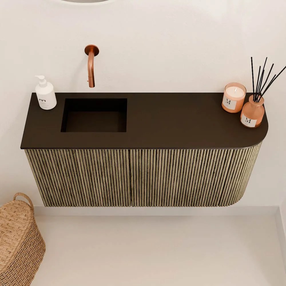 Mondiaz Joya 80cm toiletmeubel ronding rechts dusk met wastafel faye links zonder kraangat urban