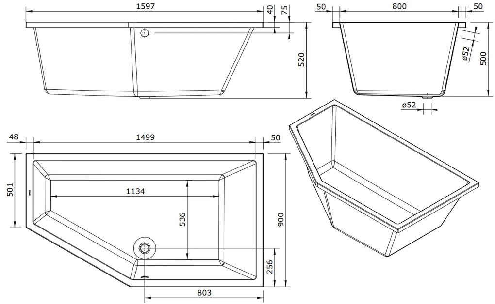 Lambini Designs Florence bubbelbad 160x90cm elektronisch rechts 6+4+2 hydrojets en 12 aerojets chroom