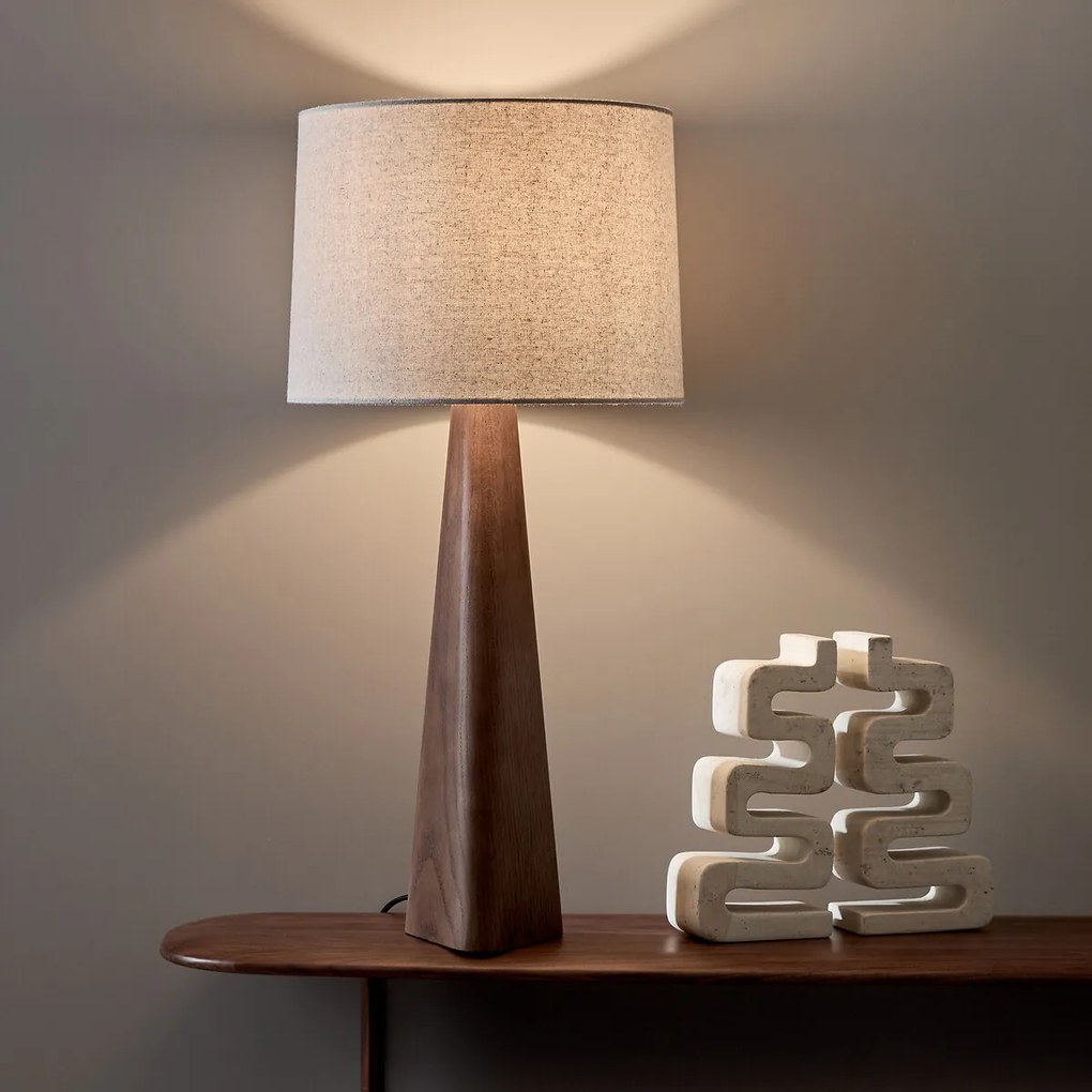 Lamp in notenhoutkleurig eikenhout en linnen, Nestwood