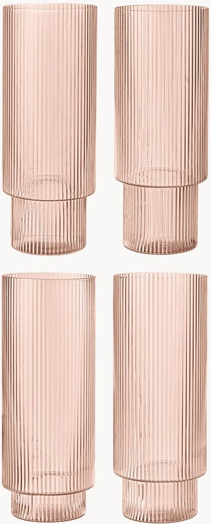 Mondgeblazen highballglazen Ripple met reliëfpatroon, 4-delig, 300 ml