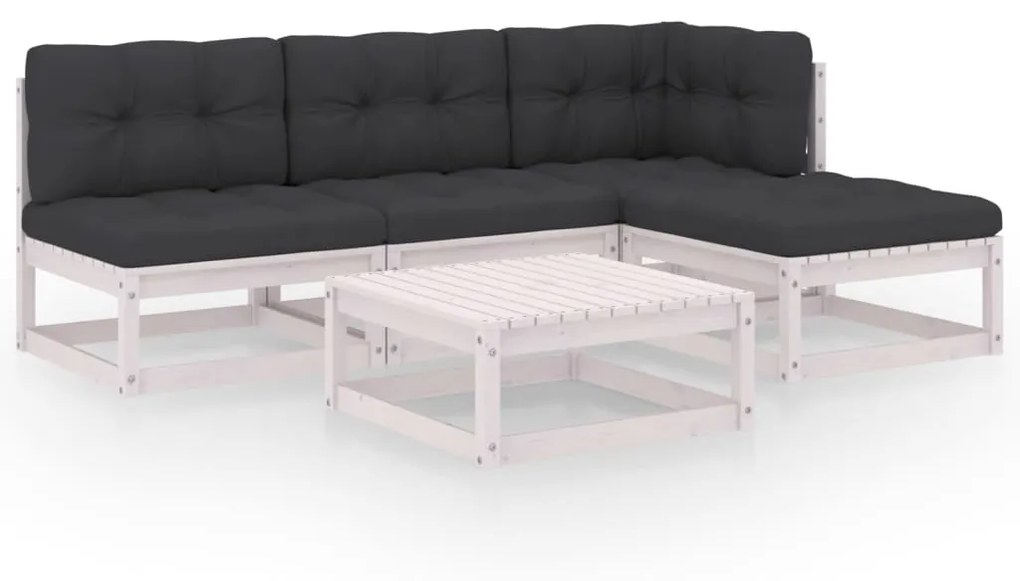 vidaXL 5-delige Loungeset met kussens massief grenenhout