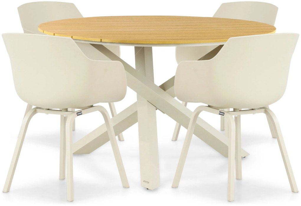 Tuinset Ronde Tuintafel 4 personen 125 cm Kunststof Taupe  Lifestyle Garden Furniture Salina/Ancona