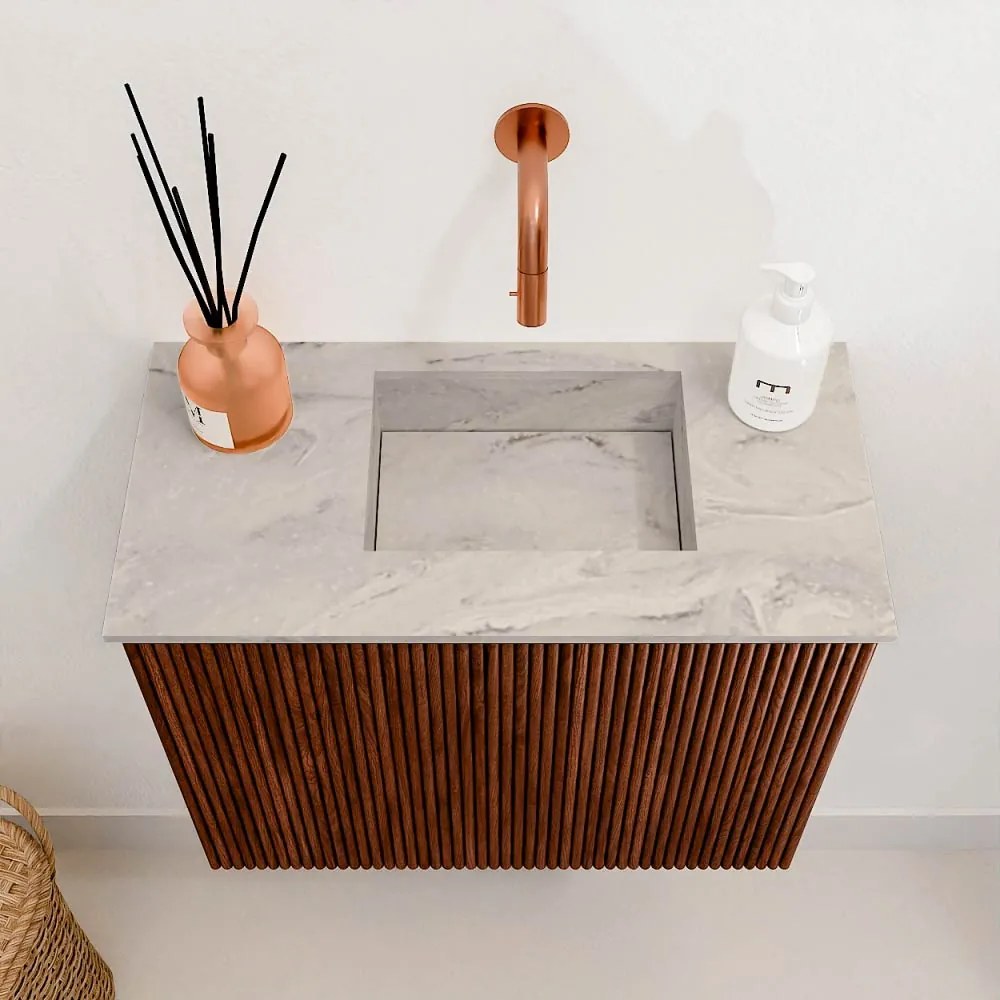 Mondiaz Joya DLux 50cm toiletmeubel ruby met wastafel faye rechts zonder kraangat glace